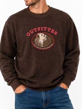 Woodland Trail Outfitters Brown Bear Fleece Crewneck Sweatshirt Men M